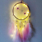 LED Dream Catcher Lamp Flying Wind Chimes Lighting Dream-catcher Handmade Ornaments Traditional Gifts Feather Pendant Romantic Creative Wall Hanging Home Wall Decoration Ornament Craft Native American Style Stevvex
