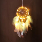 LED Dream Catcher Lamp Flying Wind Chimes Lighting Dream-catcher Handmade Ornaments Traditional Gifts Feather Pendant Romantic Creative Wall Hanging Home Wall Decoration Ornament Craft Native American Style Stevvex