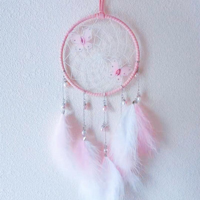 LED Dream Catcher Lamp Flying Wind Chimes Lighting Dream-catcher Handmade Ornaments Traditional Gifts Feather Pendant Romantic Creative Wall Hanging Home Wall Decoration Ornament Craft Native American Style Stevvex