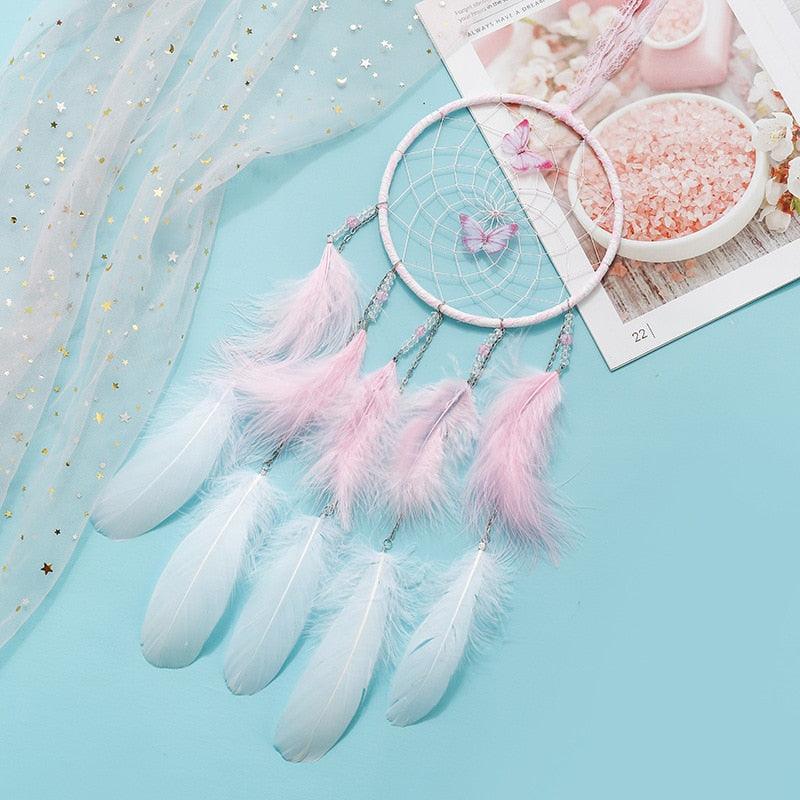 LED Dream Catcher Lamp Flying Wind Chimes Lighting Dream-catcher Handmade Ornaments Traditional Gifts Feather Pendant Romantic Creative Wall Hanging Home Wall Decoration Ornament Craft Native American Style Stevvex
