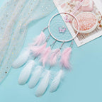 LED Dream Catcher Lamp Flying Wind Chimes Lighting Dream-catcher Handmade Ornaments Traditional Gifts Feather Pendant Romantic Creative Wall Hanging Home Wall Decoration Ornament Craft Native American Style Stevvex