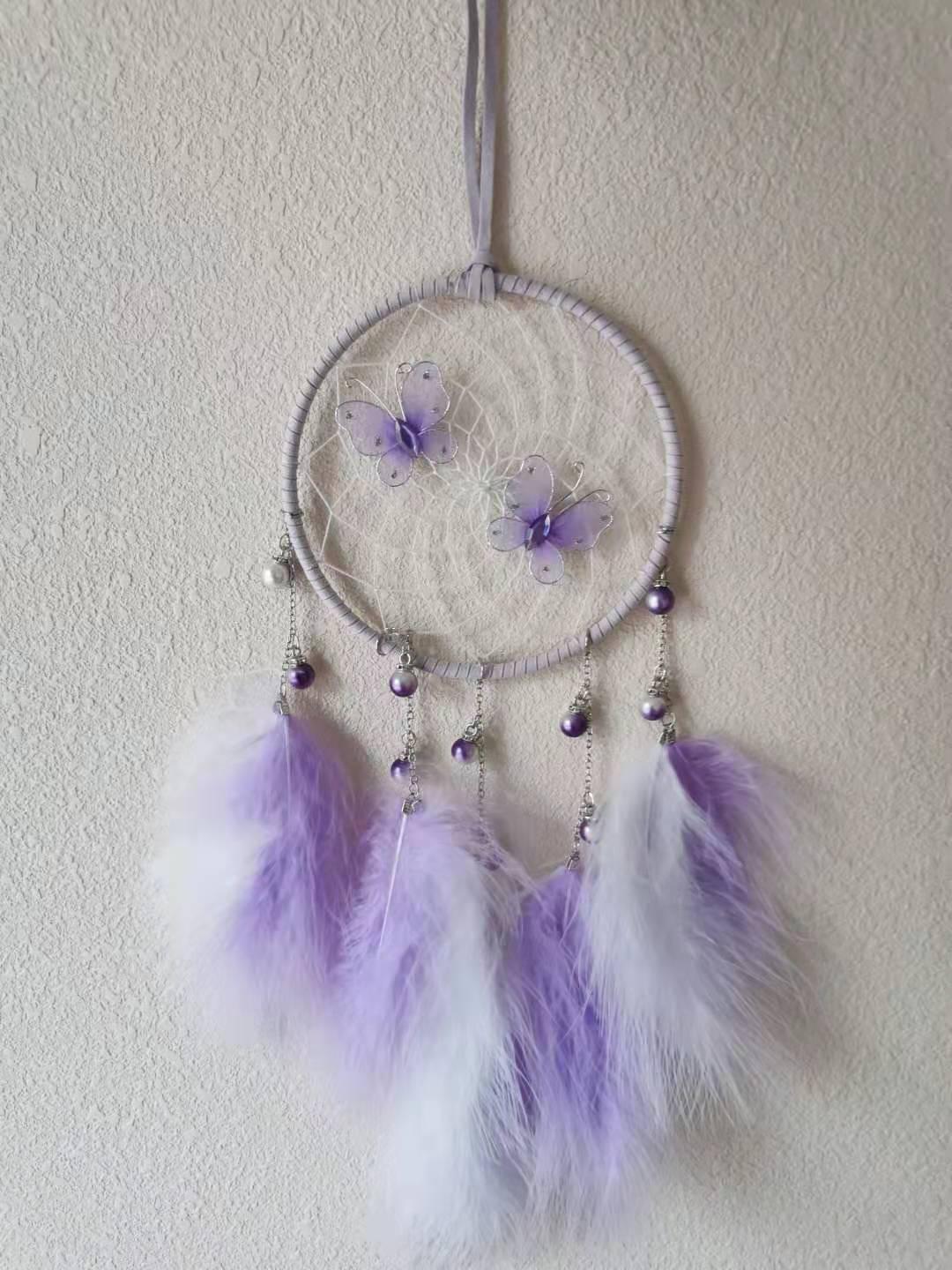 LED Dream Catcher Lamp Flying Wind Chimes Lighting Dream-catcher Handmade Ornaments Traditional Gifts Feather Pendant Romantic Creative Wall Hanging Home Wall Decoration Ornament Craft Native American Style Stevvex