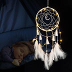 LED Dream Catcher Lamp Flying Wind Chimes Lighting Dream-catcher Handmade Ornaments Traditional Gifts Feather Pendant Romantic Creative Wall Hanging Home Wall Decoration Ornament Craft Native American Style Stevvex