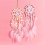 LED Dream Catcher Lamp Flying Wind Chimes Lighting Dream-catcher Handmade Ornaments Traditional Gifts Feather Pendant Romantic Creative Wall Hanging Home Wall Decoration Ornament Craft Native American Style Stevvex