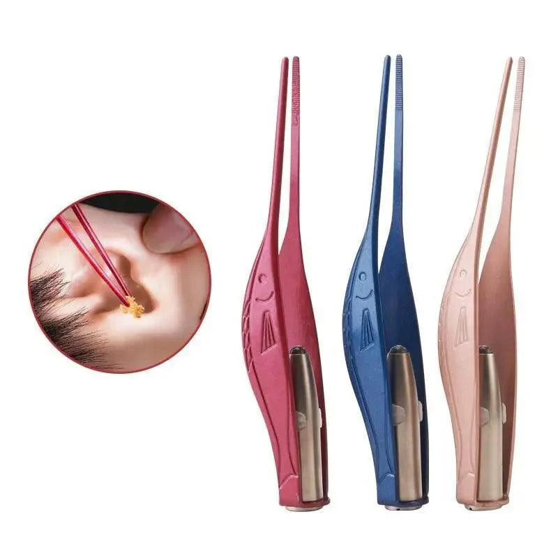 LED Flashlight Stainless Steel Tweezers Ear Pick Clean Colorful Tweezers Tool Hair Removal Care Stevvex
