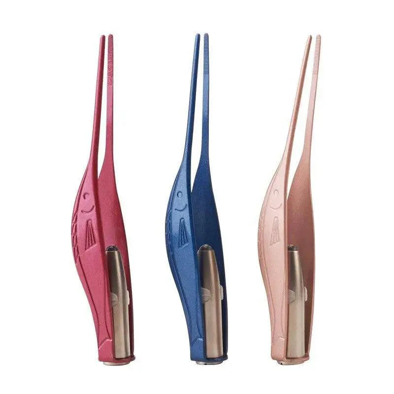 LED Flashlight Stainless Steel Tweezers Ear Pick Clean Colorful Tweezers Tool Hair Removal Care Stevvex