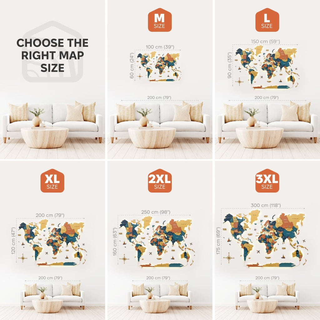 3D LED / LUMINOUS Wooden World Map 3.0 Indie - SJB-DIAMOND ELITES