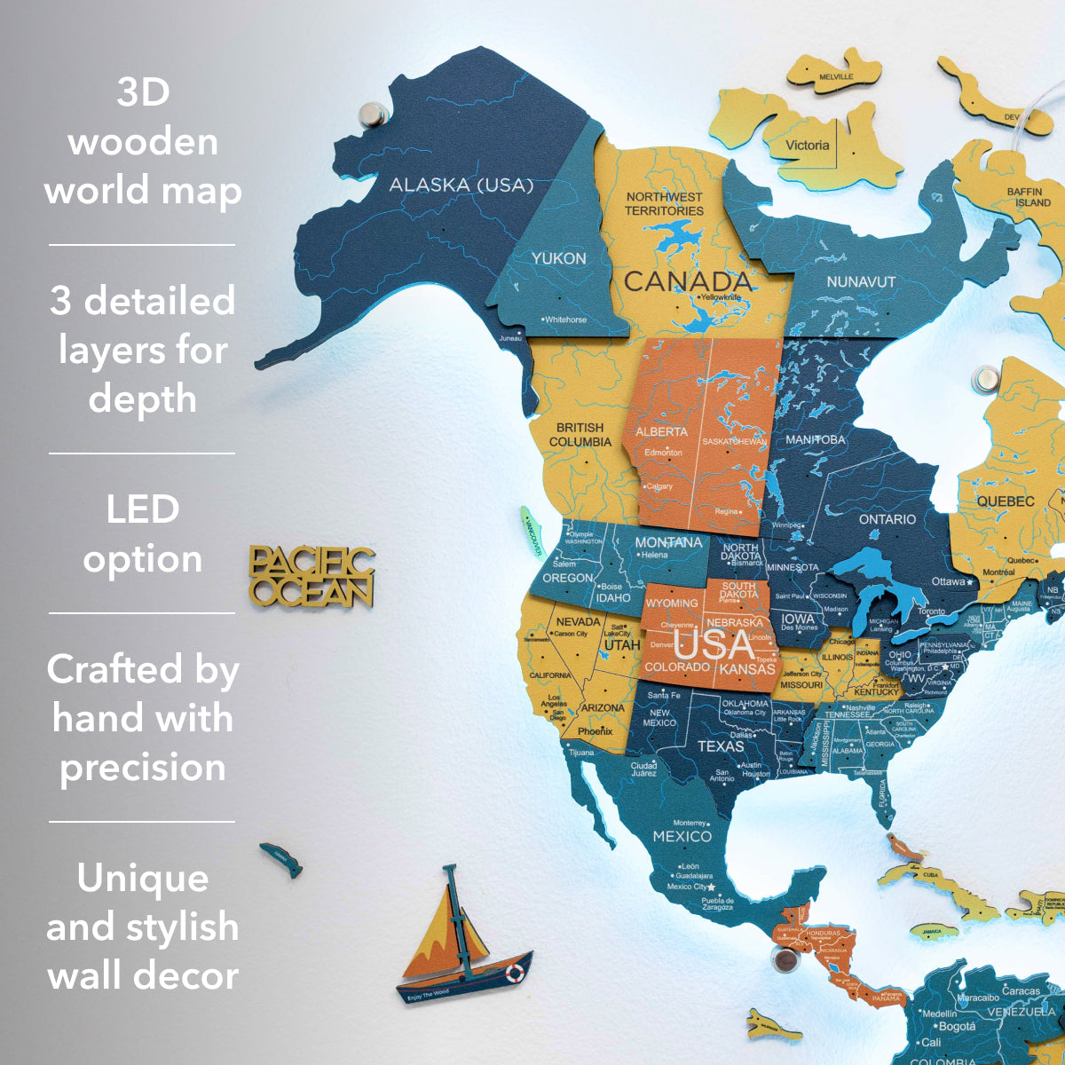 3D LED / LUMINOUS Wooden World Map 3.0 Indie - SJB-DIAMOND ELITES
