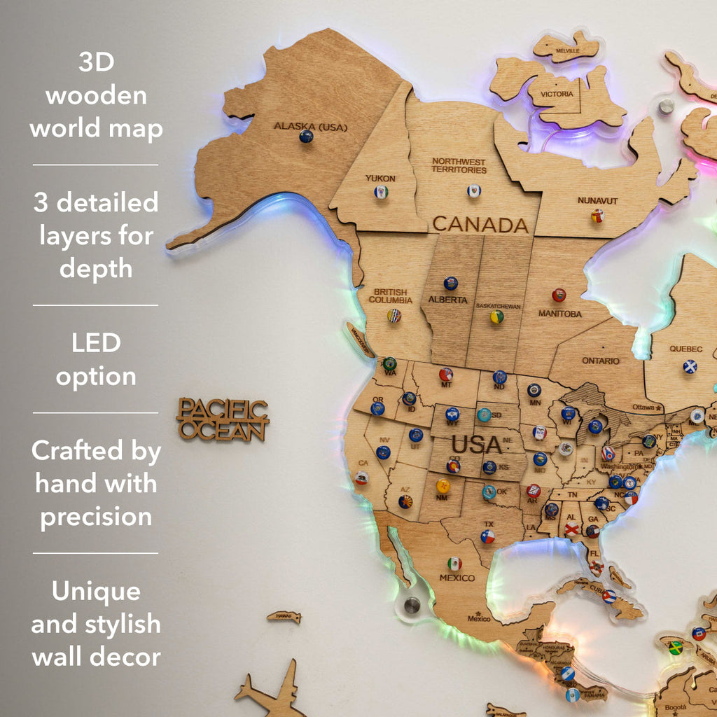 3D LED Wooden World Map 2.0 Gold - SJB-DIAMOND ELITES