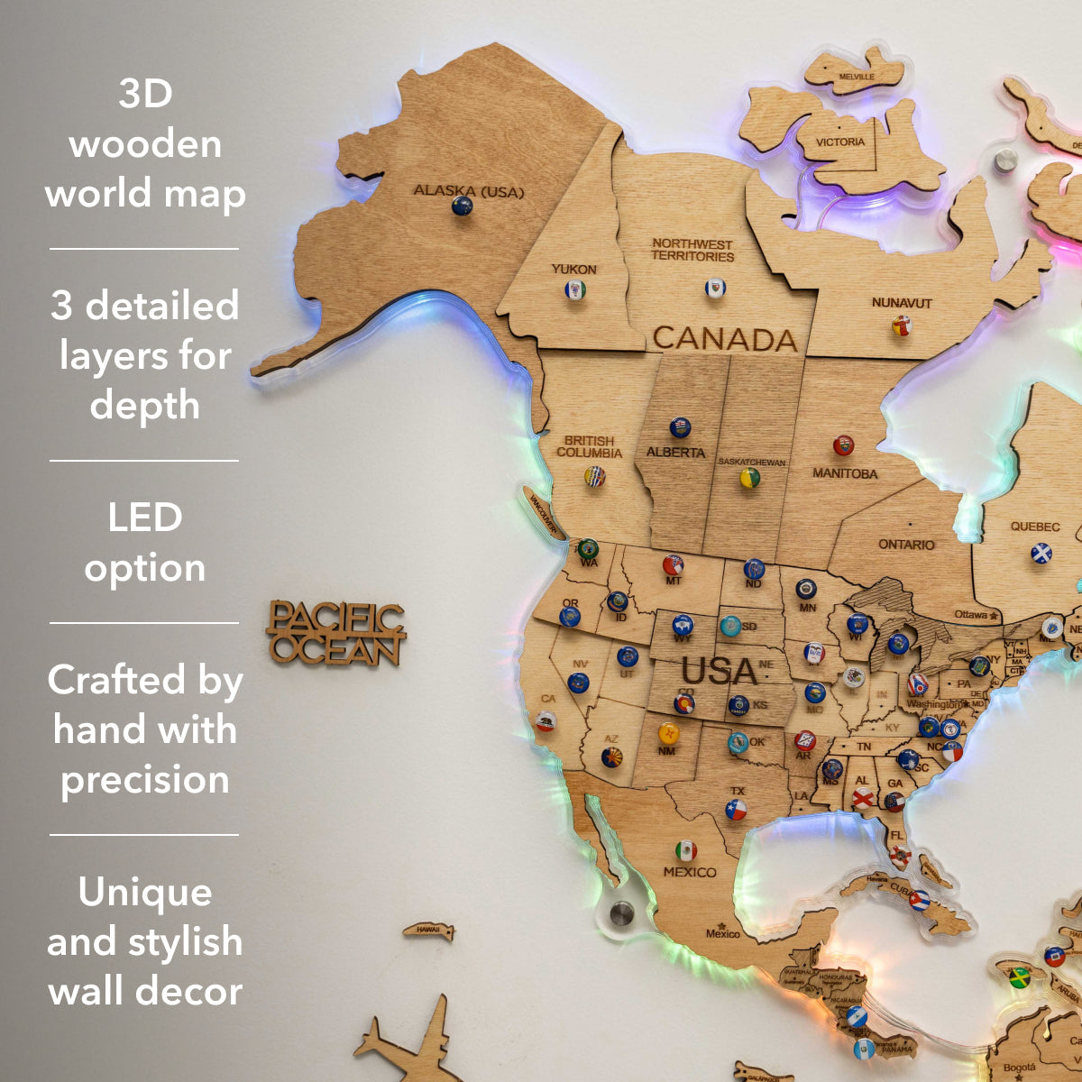 3D LED Wooden World Map 2.0 Gold - SJB-DIAMOND ELITES