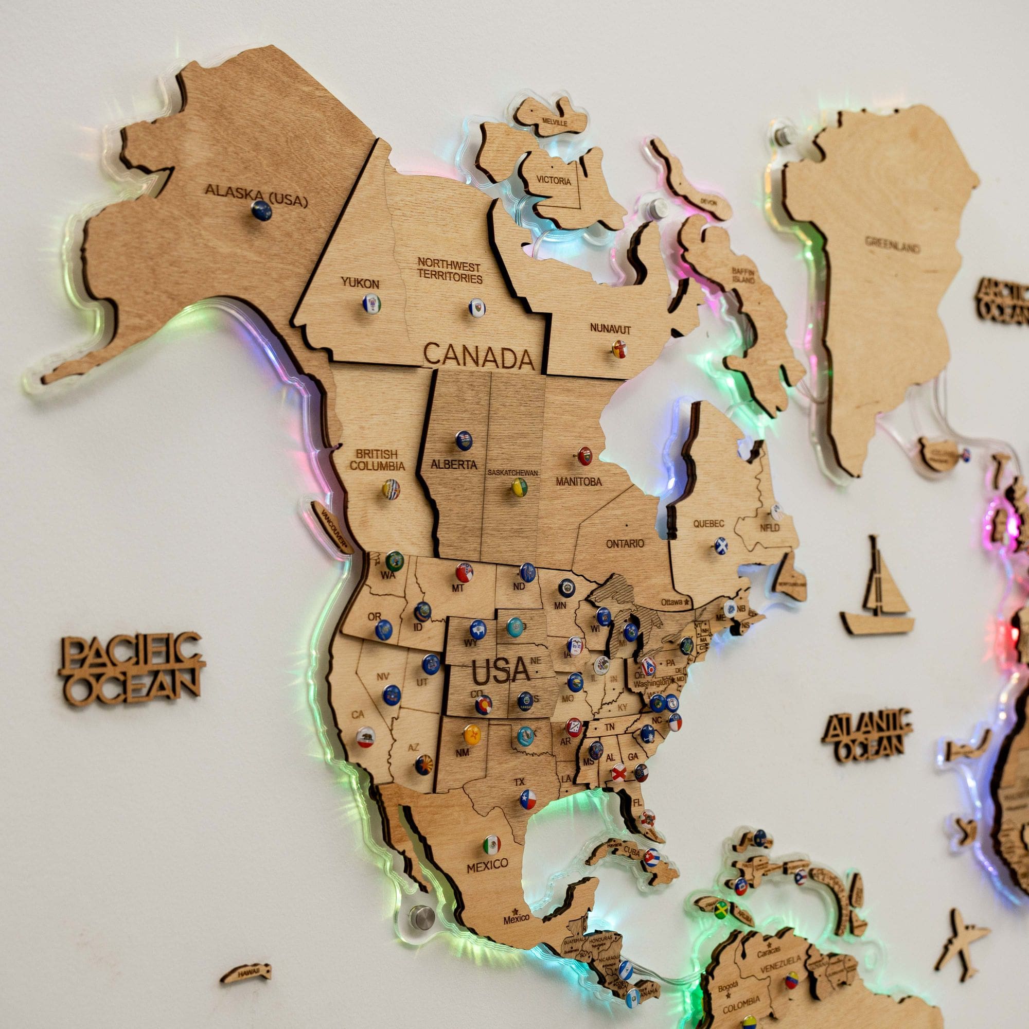 3D LED Wooden World Map 2.0 Gold - SJB-DIAMOND ELITES