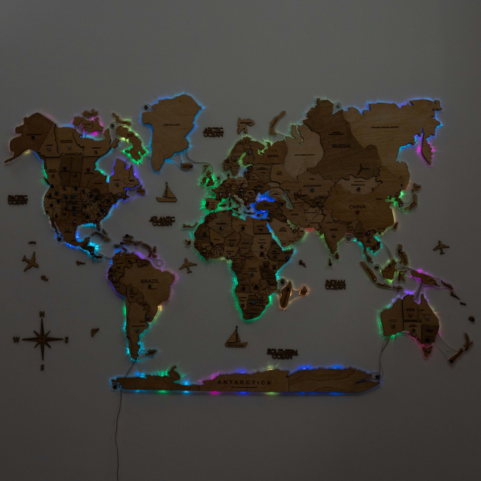 3D LED Wooden World Map 2.0 Gold - SJB-DIAMOND ELITES
