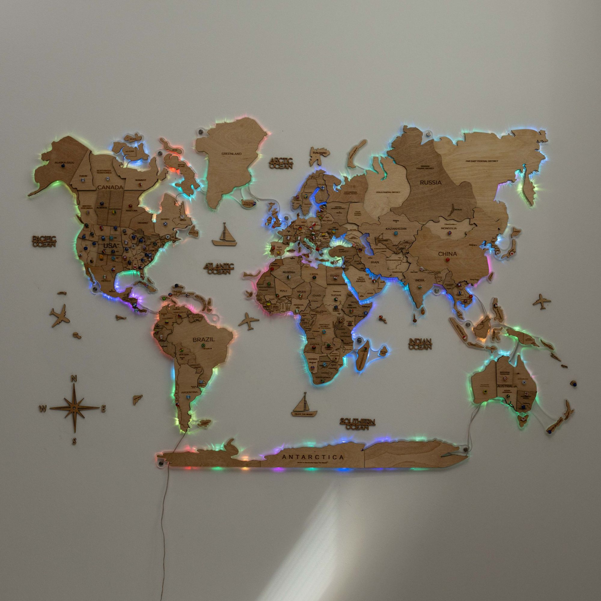 3D LED Wooden World Map 2.0 Gold - SJB-DIAMOND ELITES