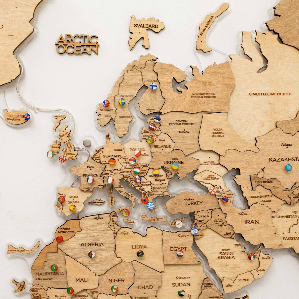 3D LED Wooden World Map 2.0 Gold - SJB-DIAMOND ELITES