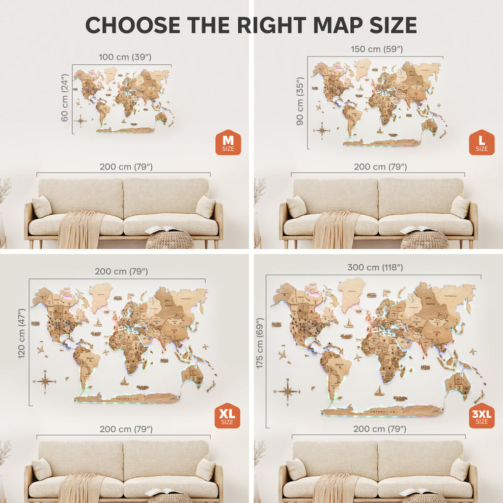 3D LED Wooden World Map 2.0 Gold - SJB-DIAMOND ELITES