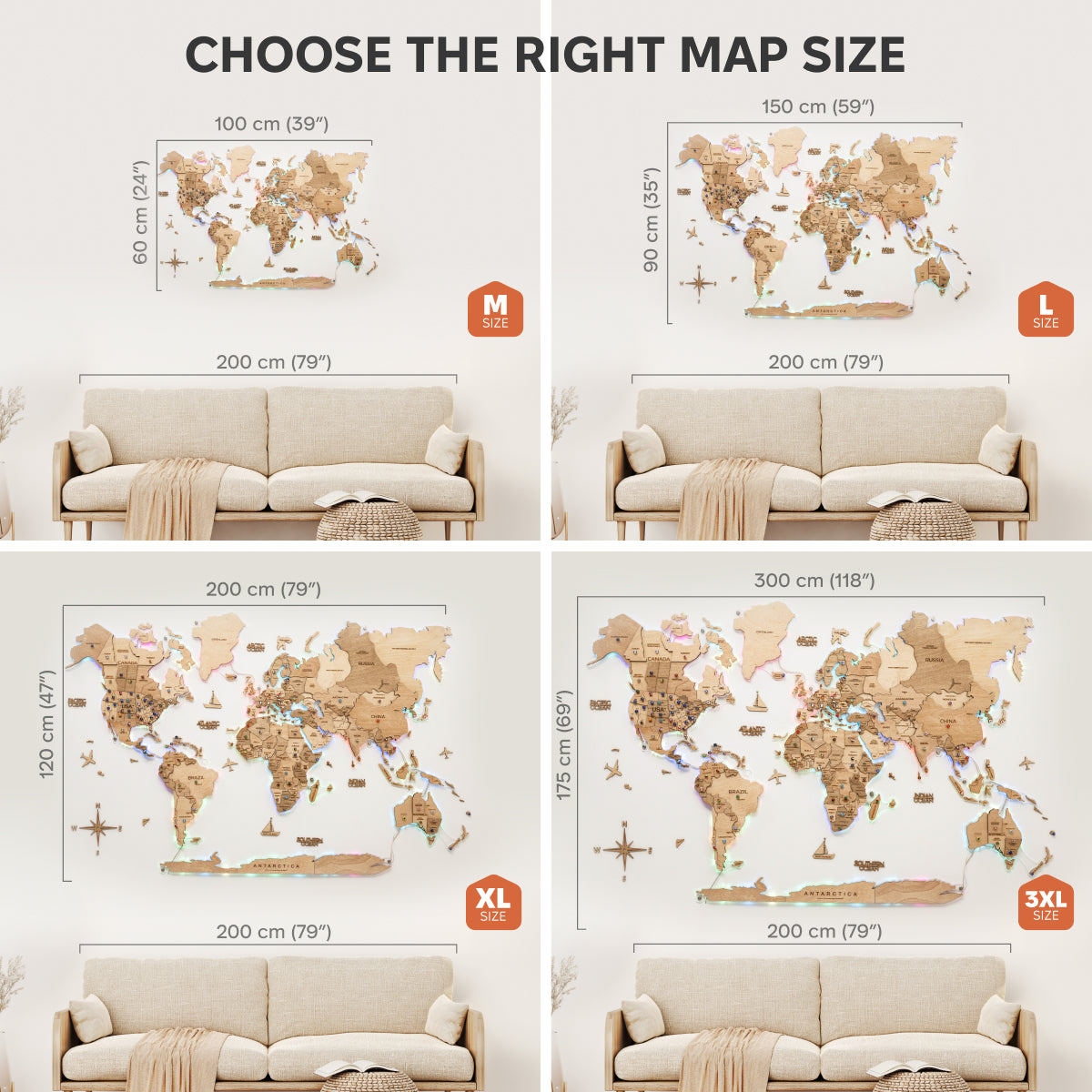 3D LED Wooden World Map 2.0 Gold - SJB-DIAMOND ELITES