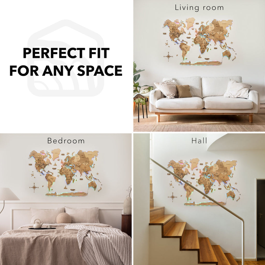3D LED Wooden World Map 2.0 Gold - SJB-DIAMOND ELITES