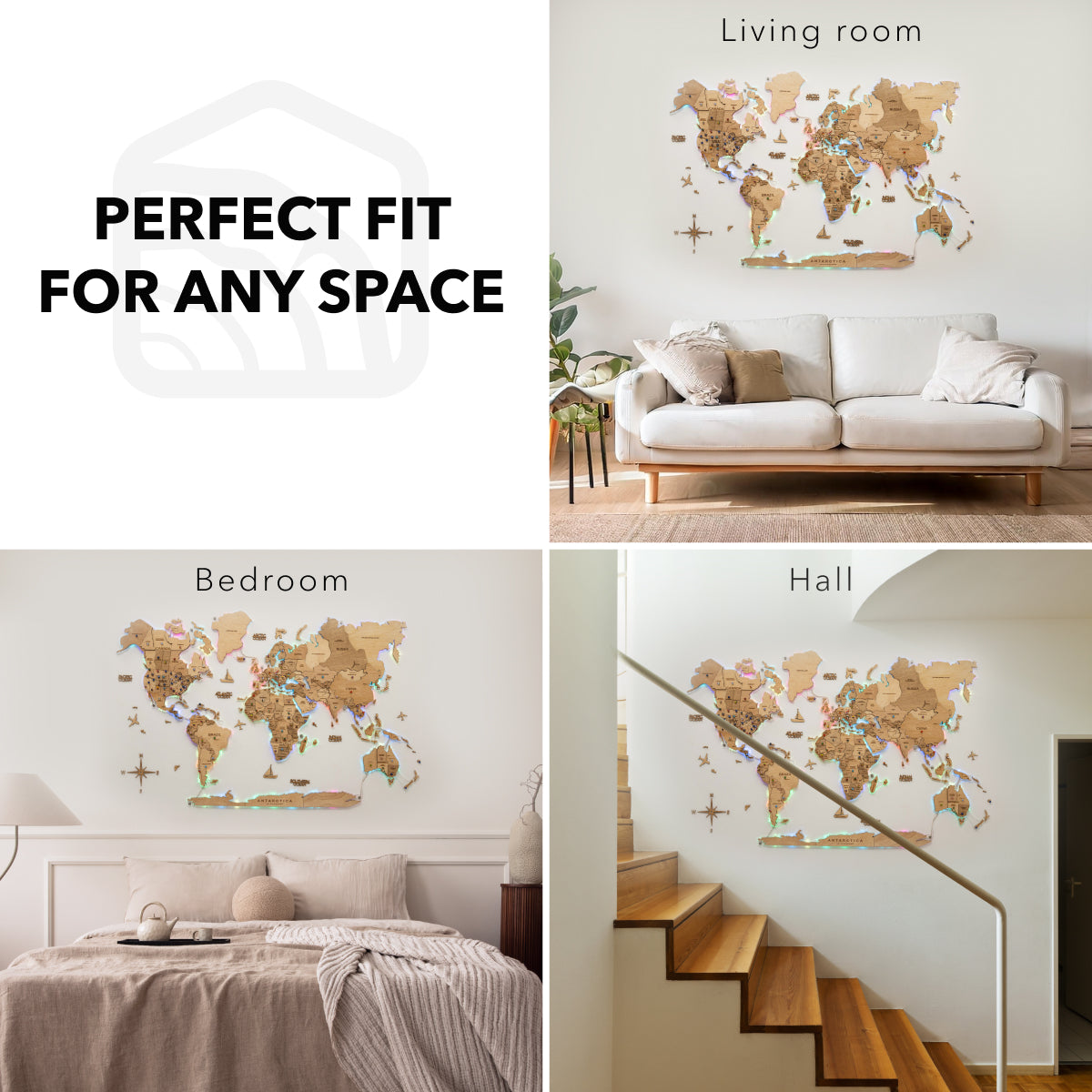 3D LED Wooden World Map 2.0 Gold - SJB-DIAMOND ELITES