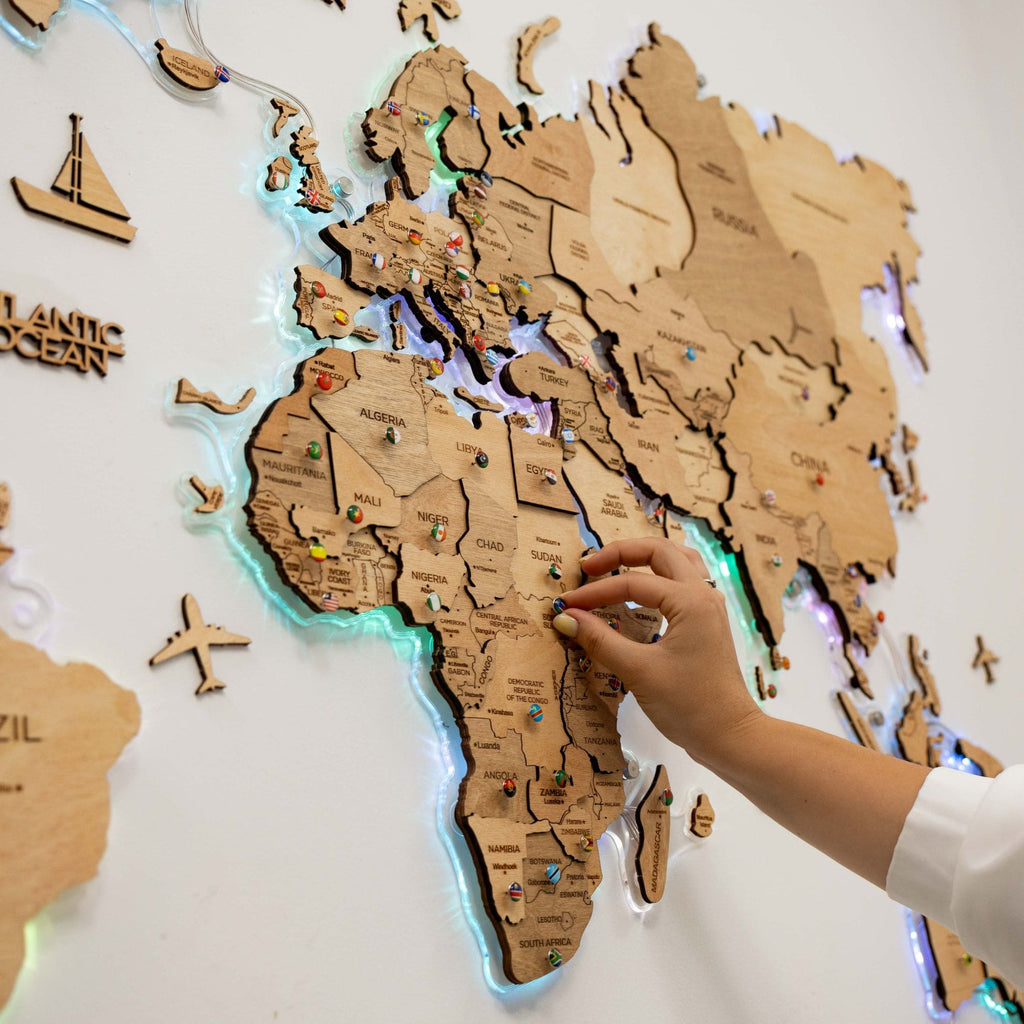 3D LED Wooden World Map 2.0 Gold - SJB-DIAMOND ELITES