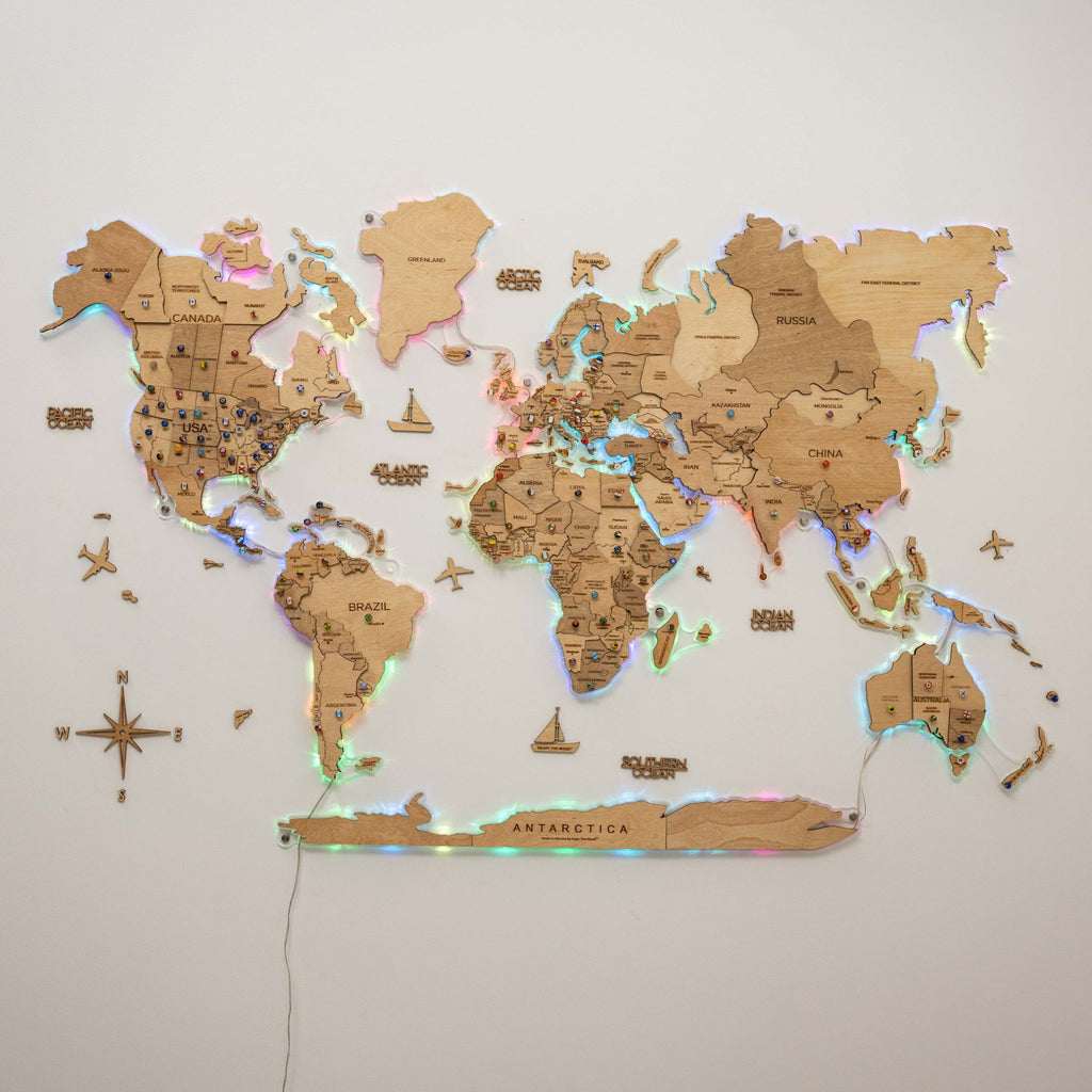 3D LED Wooden World Map 2.0 Gold - SJB-DIAMOND ELITES