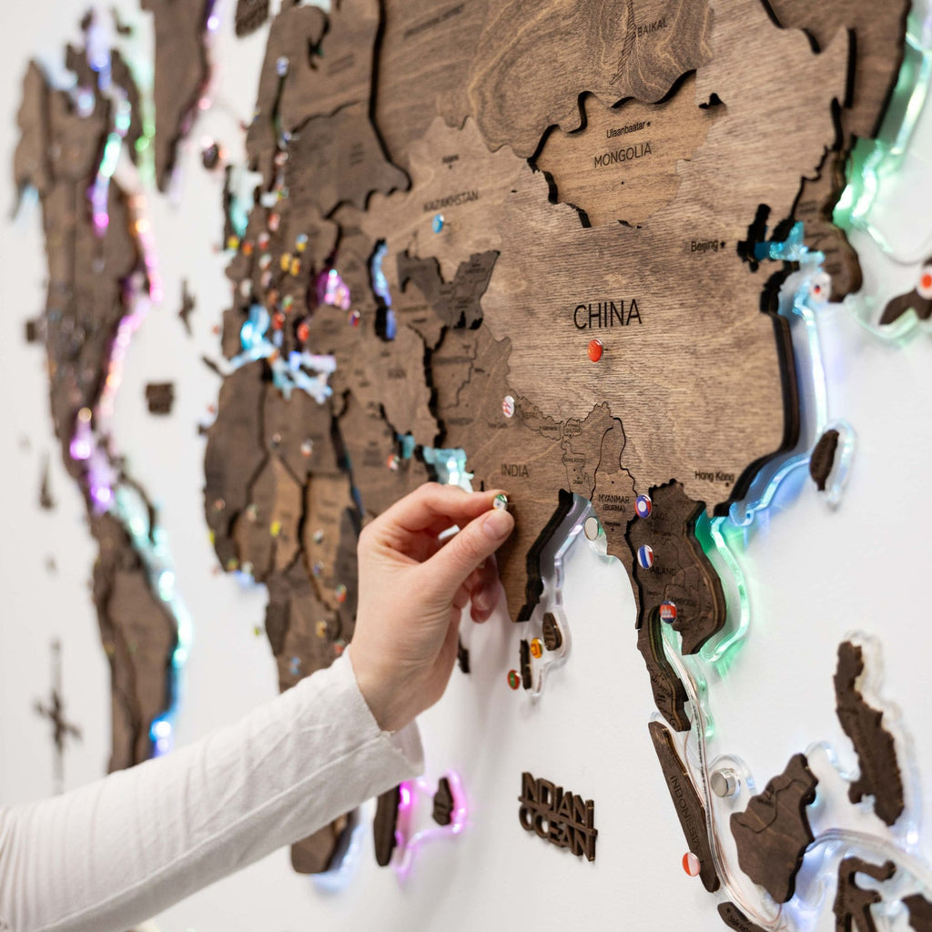 3D LED Wooden World Map 2.0 Dark Walnut - SJB-DIAMOND ELITES