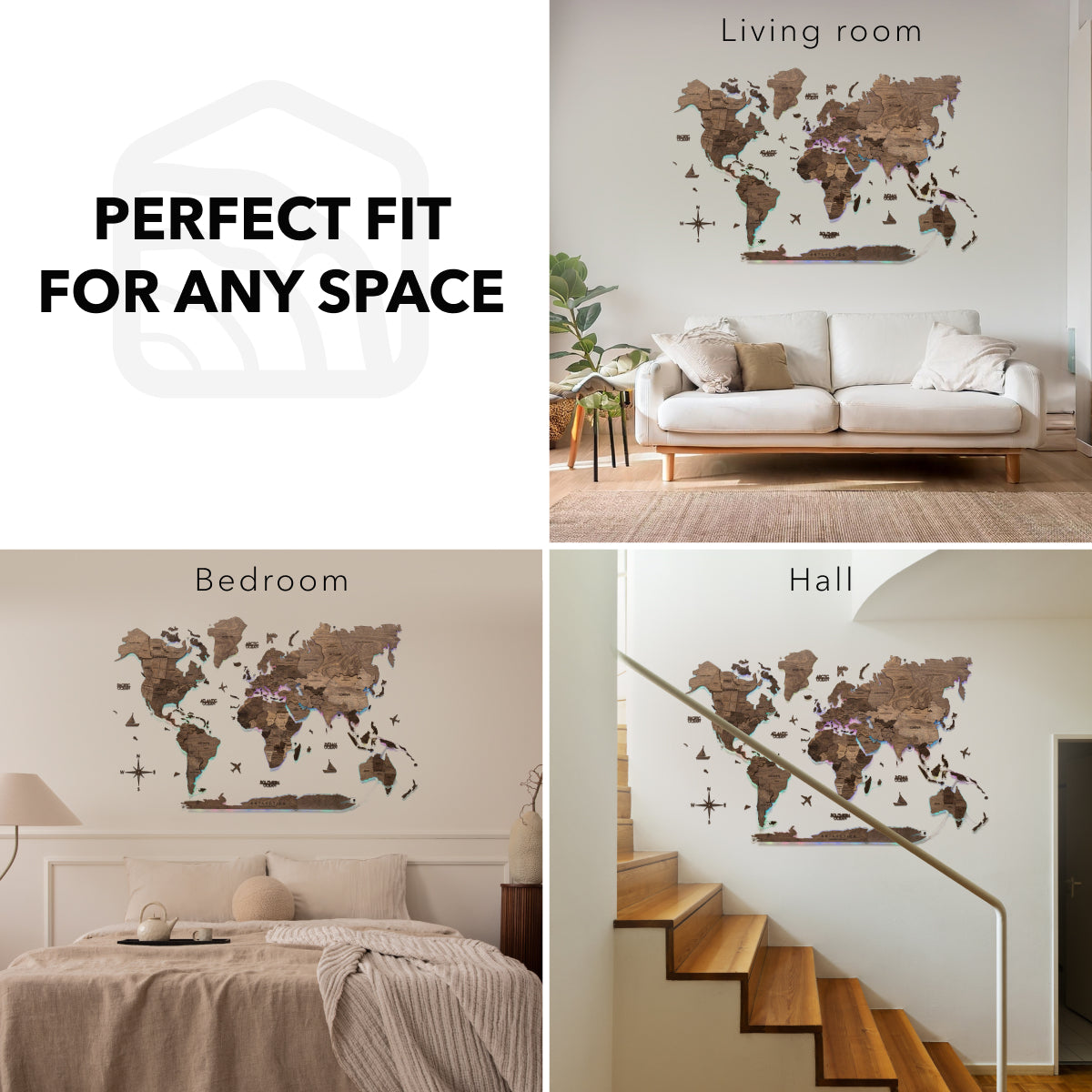 3D LED Wooden World Map 2.0 Dark Walnut - SJB-DIAMOND ELITES