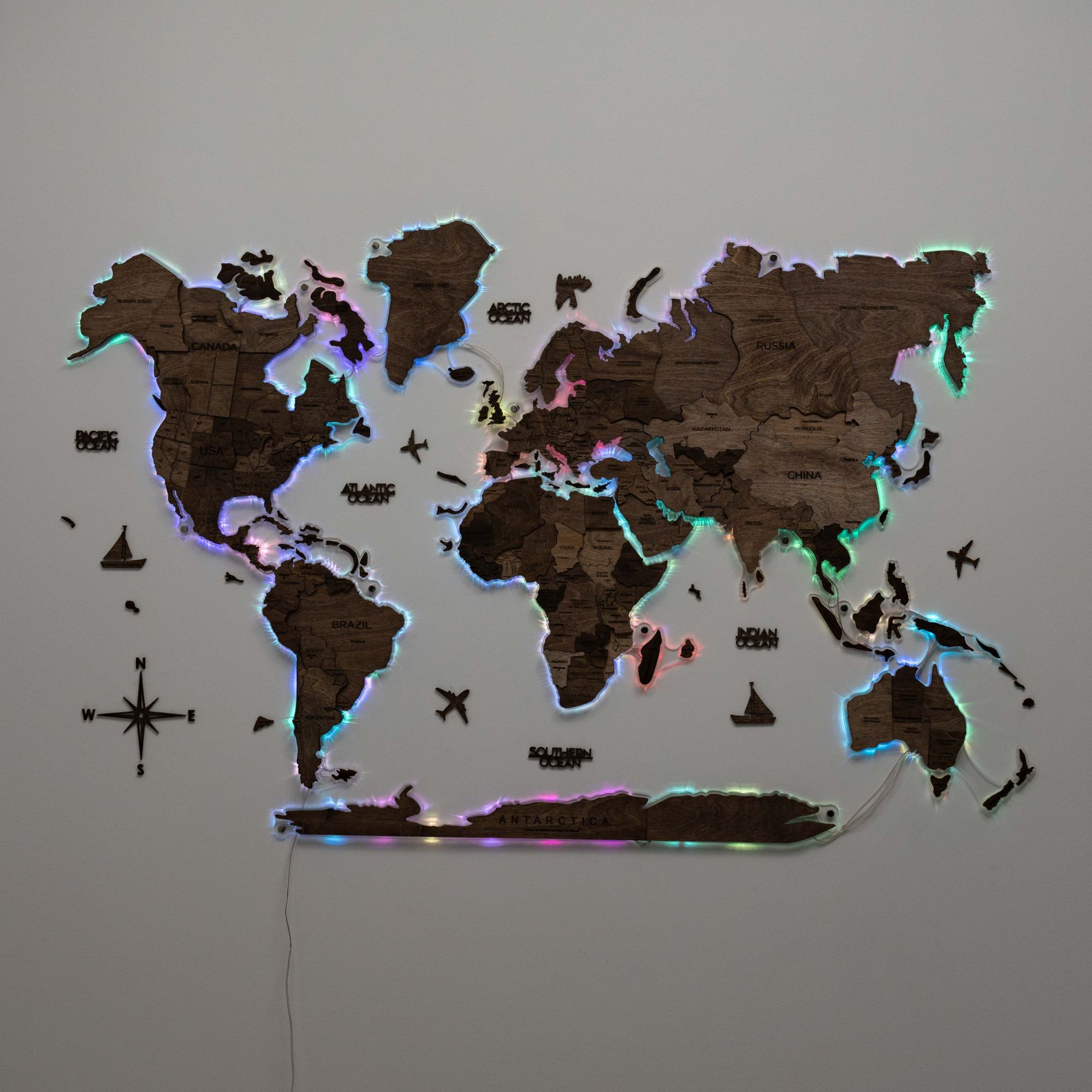 3D LED Wooden World Map 2.0 Dark Walnut - SJB-DIAMOND ELITES
