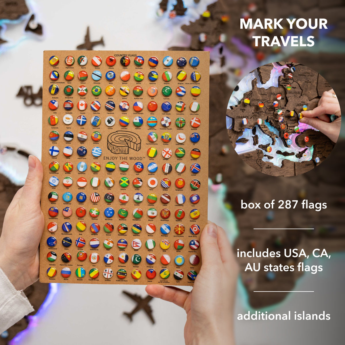 3D LED Wooden World Map 2.0 Dark Walnut - SJB-DIAMOND ELITES