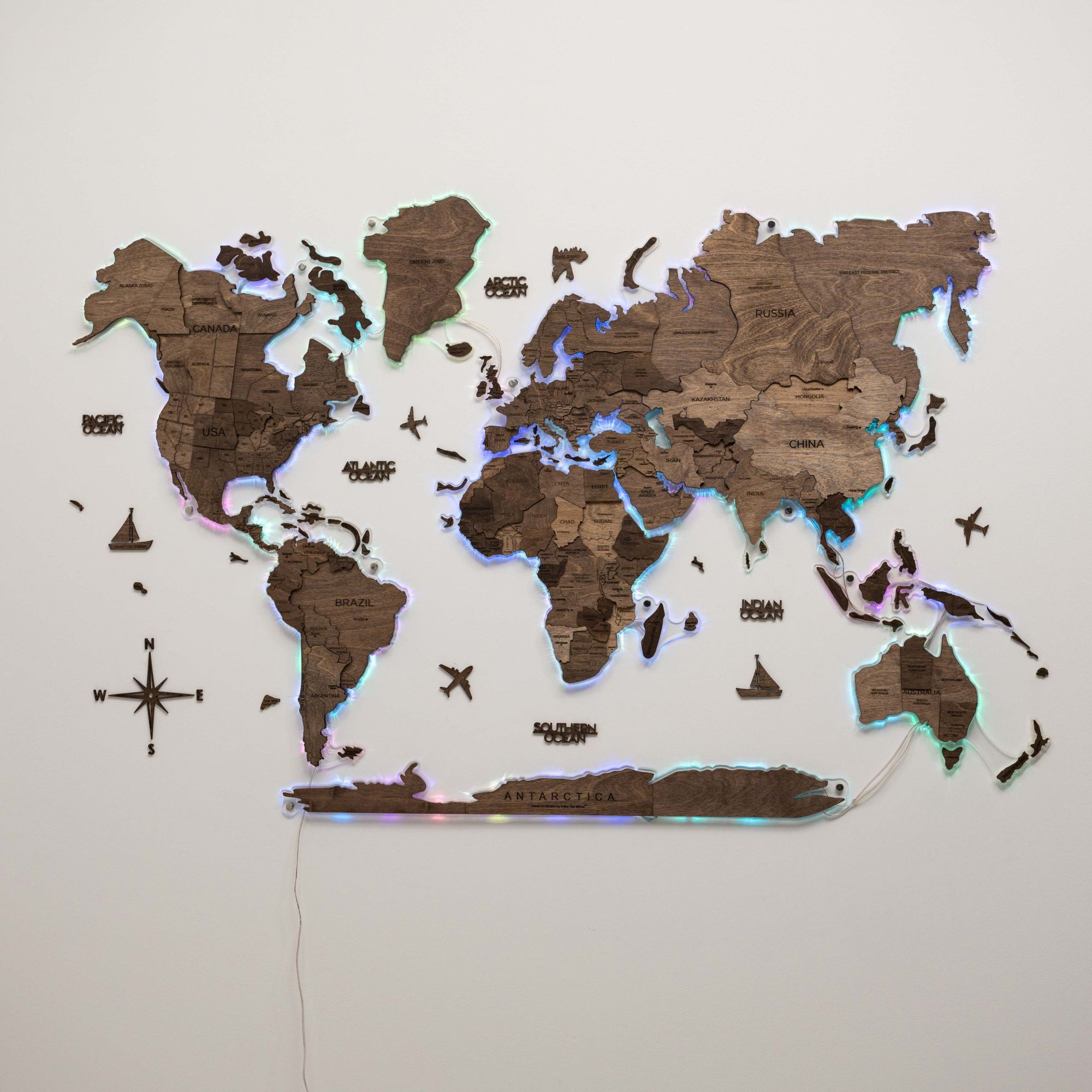 3D LED Wooden World Map 2.0 Dark Walnut - SJB-DIAMOND ELITES