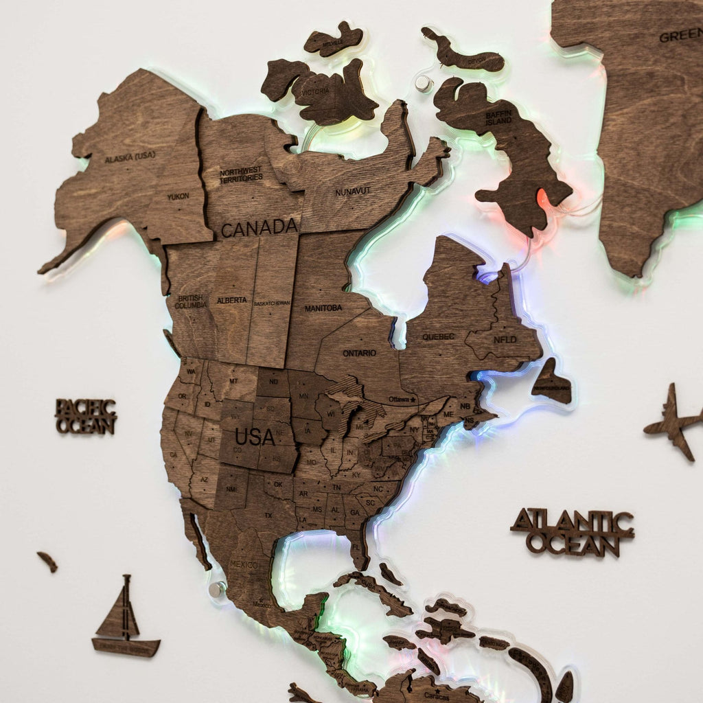 3D LED Wooden World Map 2.0 Dark Walnut - SJB-DIAMOND ELITES