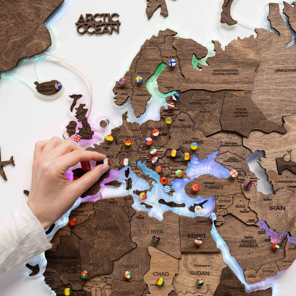 3D LED Wooden World Map 2.0 Dark Walnut - SJB-DIAMOND ELITES