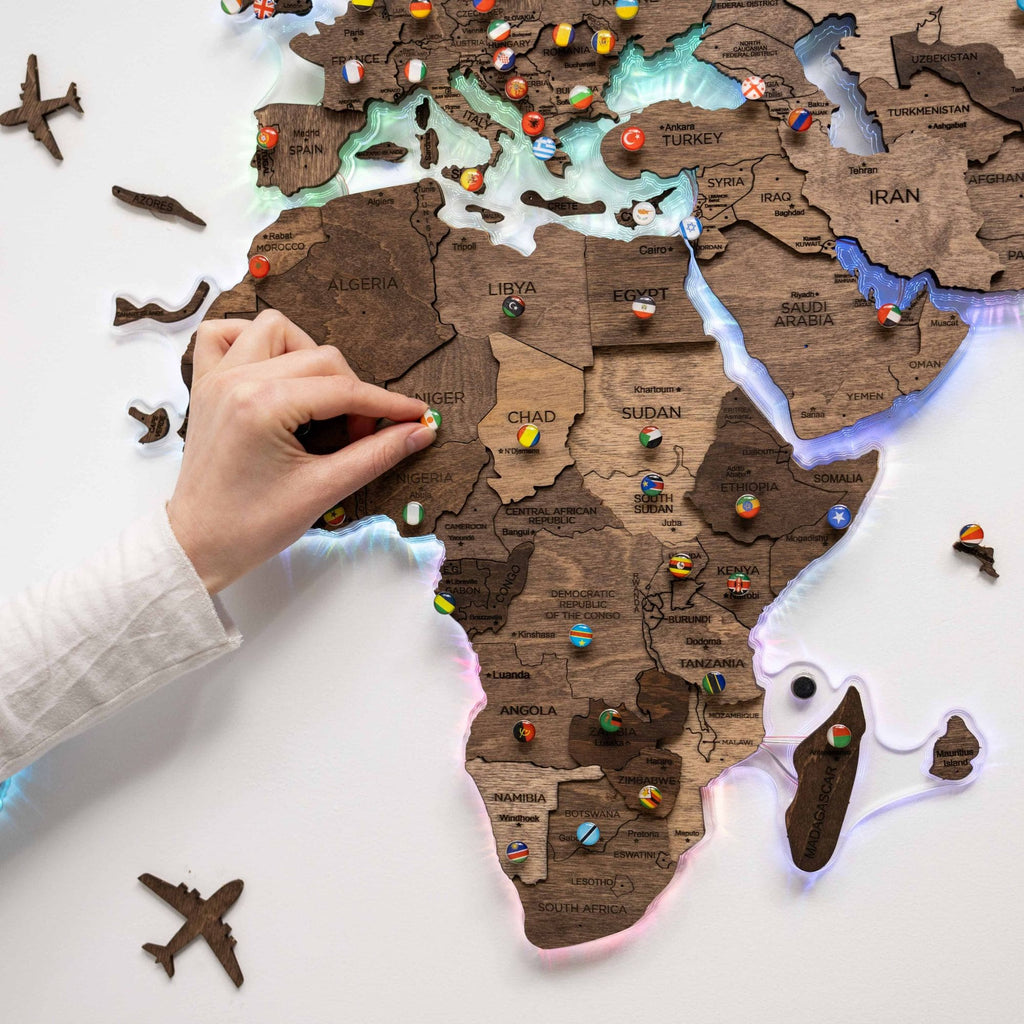 3D LED Wooden World Map 2.0 Dark Walnut - SJB-DIAMOND ELITES