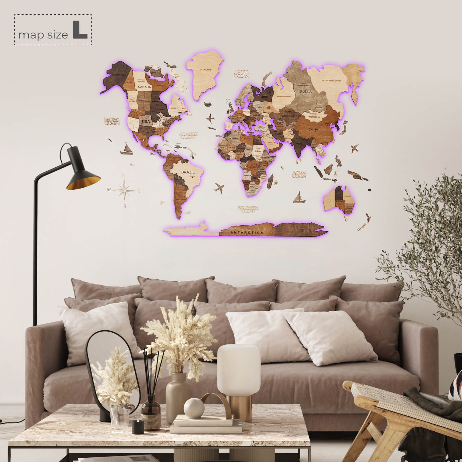 3D LED Wooden World Map 3.0 Multicolor - SJB-DIAMOND ELITES