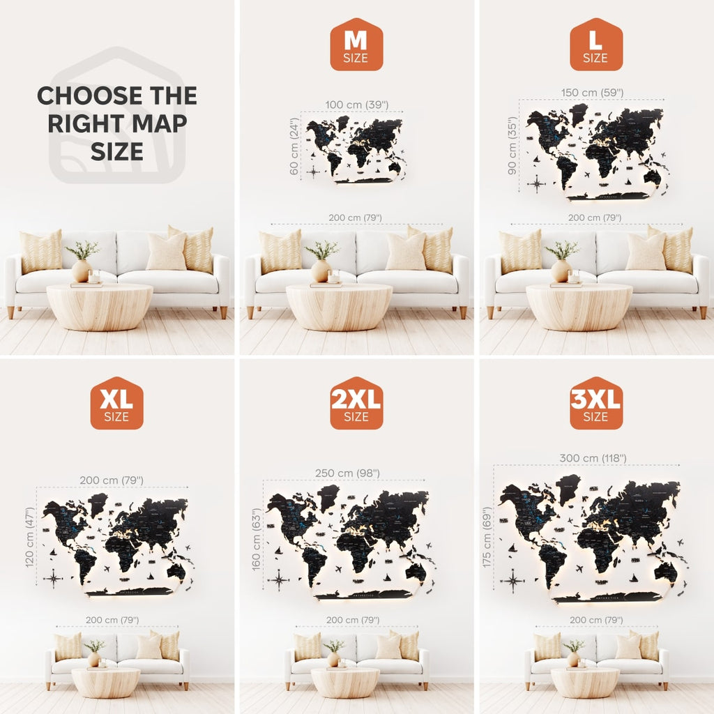 3D LED / LUMINOUS Wooden World Map 3.0 Midnight - SJB-DIAMOND ELITES
