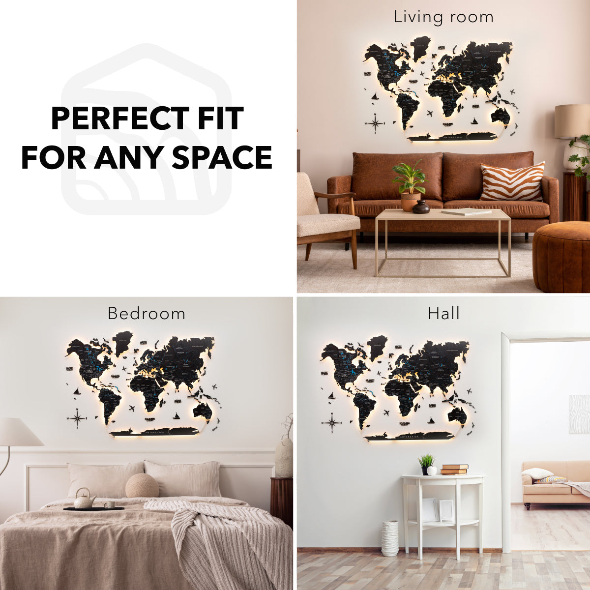 3D LED / LUMINOUS Wooden World Map 3.0 Midnight - SJB-DIAMOND ELITES