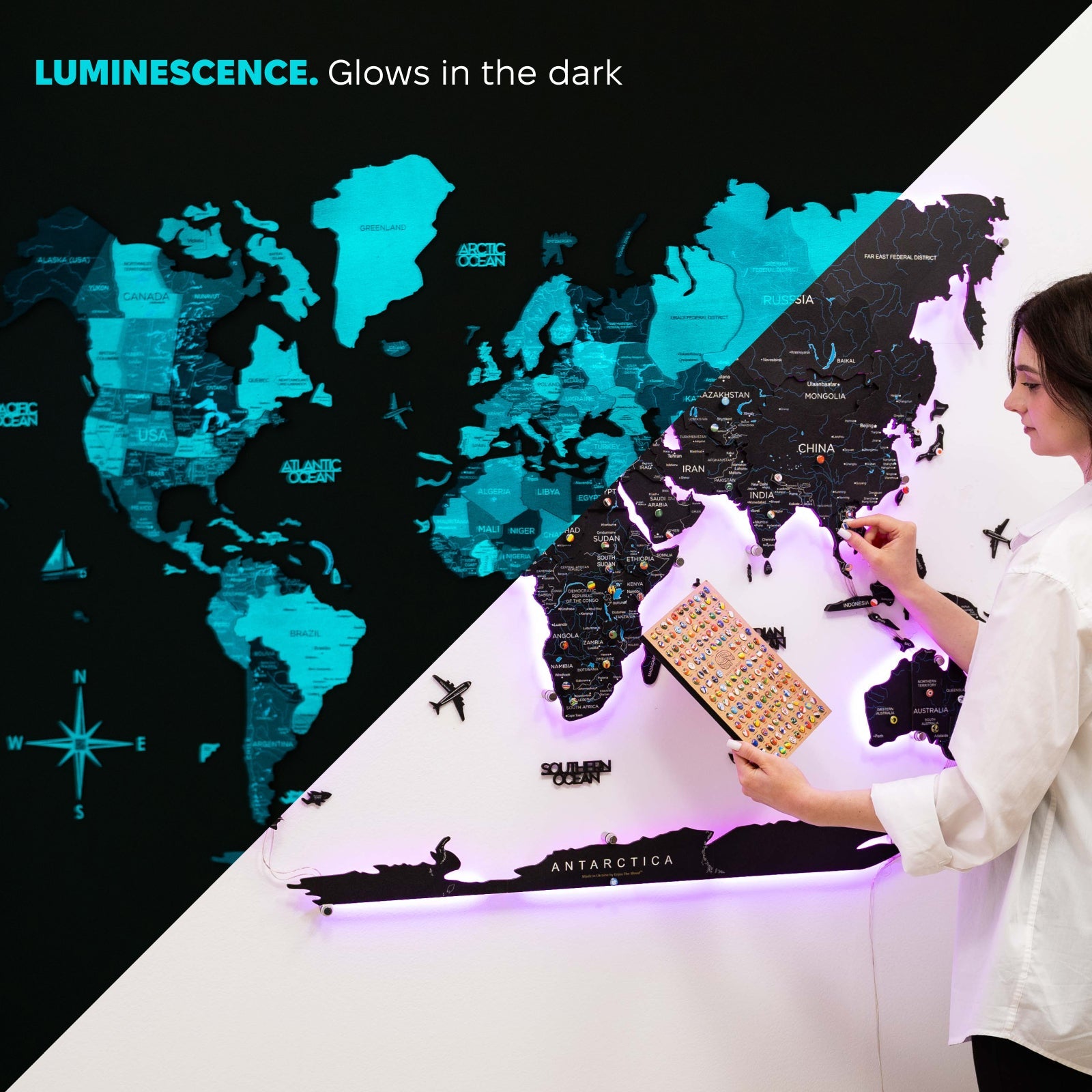 3D LED / LUMINOUS Wooden World Map 3.0 Space - SJB-DIAMOND ELITES