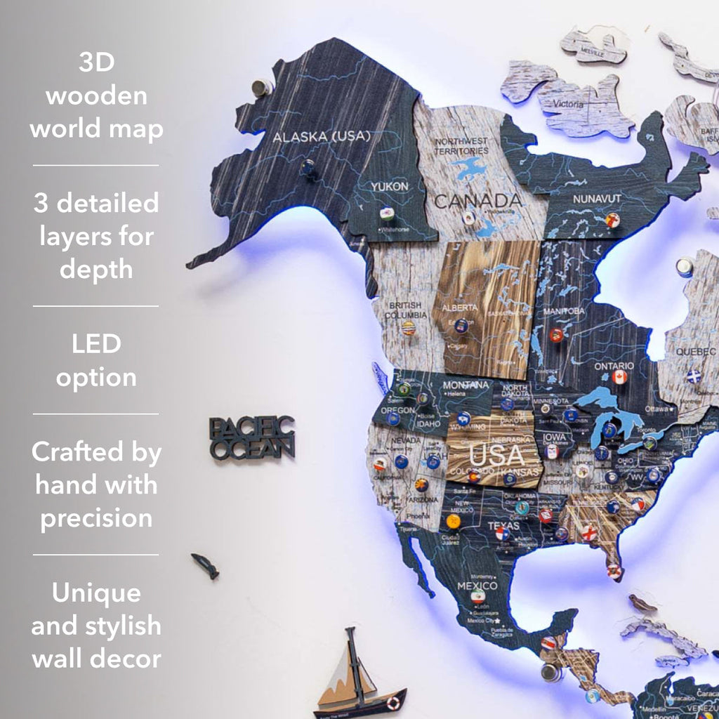 3D LED / LUMINOUS Wooden World Map 3.0 Mystery - SJB-DIAMOND ELITES