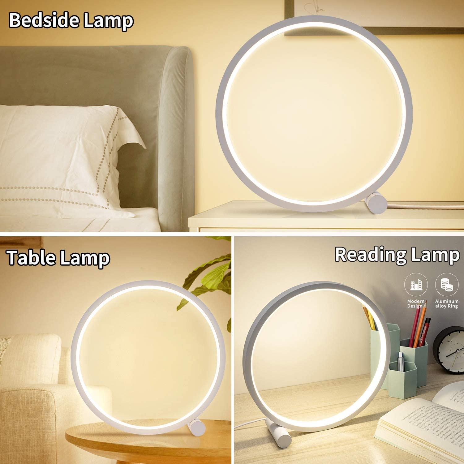 LED Table Lamp Bedroom Bedside Lamp Round Acrylic Living Room Lamp Reading Lamp Black/white Touch Control Dimmable Night Light Decorative Table Lamp Cute Study Lamps for Bedroom Décor Stevvex