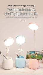 LED Table Lamp With Pen Holder Touch Dimmable Flexo Desk Lamp USB Rechargeable Eye Protection Bedside Learning Reading Lamp Decorative Table Lamp Cute Study Lamps for Bedroom Décor