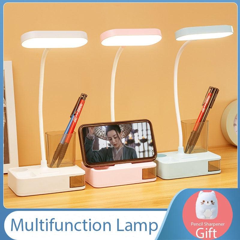 LED Table Lamp With Pen Storage Eye Protection Stepless Dimming Desk Lamp Study Children Smart LED Bedside Lamp Light Decorative Table Lamp Cute Study Lamps for Bedroom Décor Stevvex