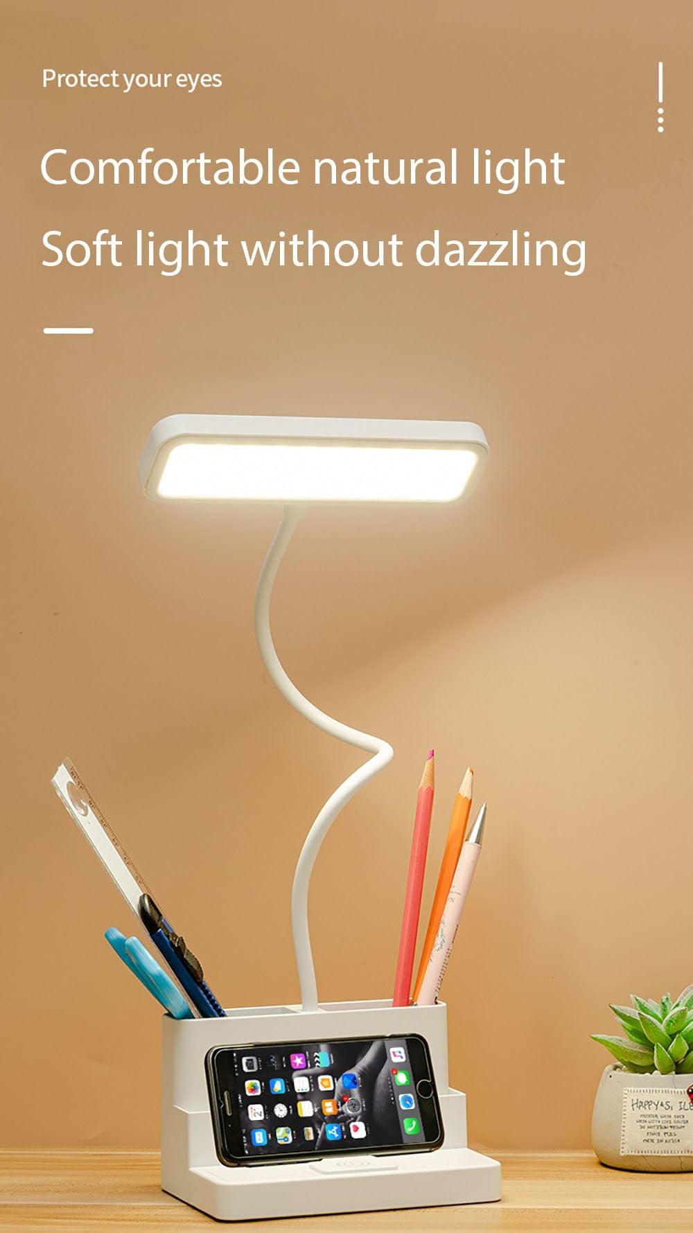 LED Table Lamp With Pen Storage Eye Protection Stepless Dimming Desk Lamp Study Children Smart LED Bedside Lamp Light Decorative Table Lamp Cute Study Lamps for Bedroom Décor Stevvex