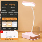 LED Table Lamp With Pen Storage Eye Protection Stepless Dimming Desk Lamp Study Children Smart LED Bedside Lamp Light Decorative Table Lamp Cute Study Lamps for Bedroom Décor Stevvex