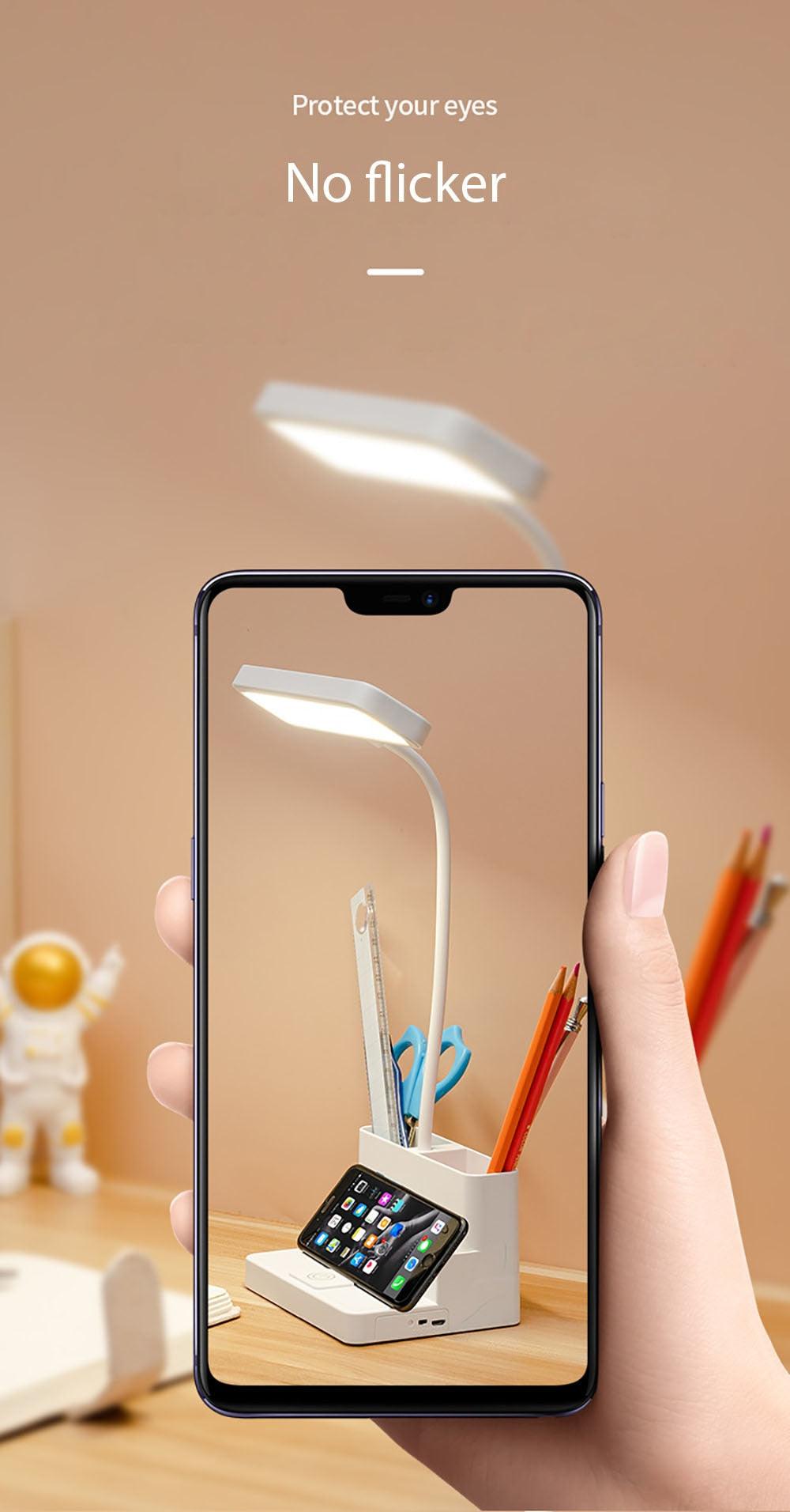 LED Table Lamp With Pen Storage Eye Protection Stepless Dimming Desk Lamp Study Children Smart LED Bedside Lamp Light Decorative Table Lamp Cute Study Lamps for Bedroom Décor Stevvex