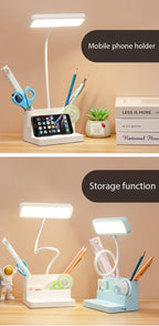 LED Table Lamp With Pen Storage Eye Protection Stepless Dimming Desk Lamp Study Children Smart LED Bedside Lamp Light Decorative Table Lamp Cute Study Lamps for Bedroom Décor Stevvex