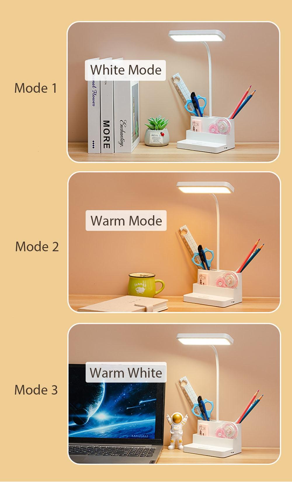 LED Table Lamp With Pen Storage Eye Protection Stepless Dimming Desk Lamp Study Children Smart LED Bedside Lamp Light Decorative Table Lamp Cute Study Lamps for Bedroom Décor Stevvex