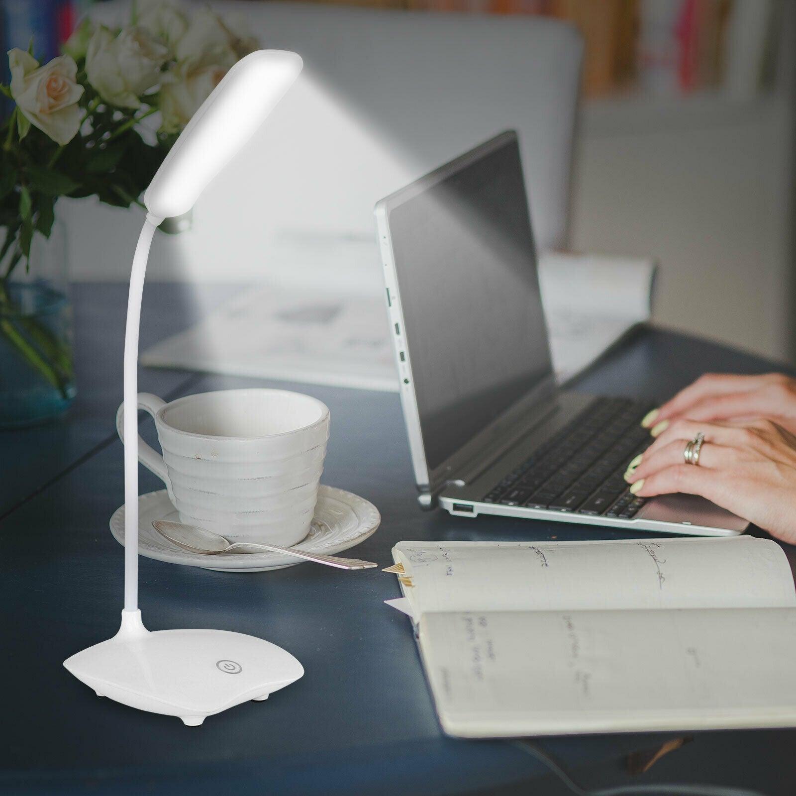 LED Three-Speed Touch Dimming Reading Lamp USB Charging Plug-in White Warm Eye Protection Student Table Light Study Night Light Decorative Table Lamp Cute Study Lamps for Bedroom Décor Stevvex