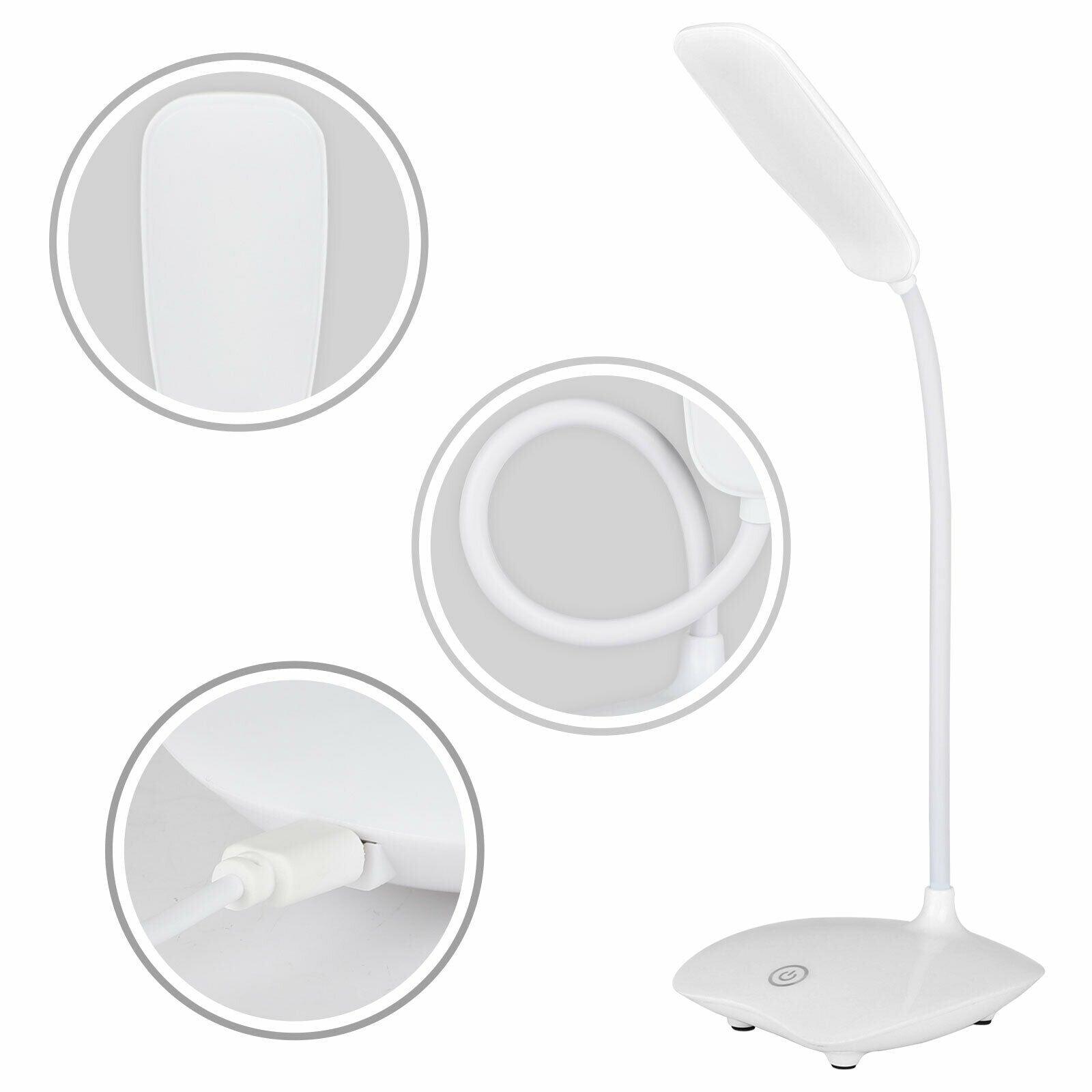 LED Three-Speed Touch Dimming Reading Lamp USB Charging Plug-in White Warm Eye Protection Student Table Light Study Night Light Decorative Table Lamp Cute Study Lamps for Bedroom Décor Stevvex