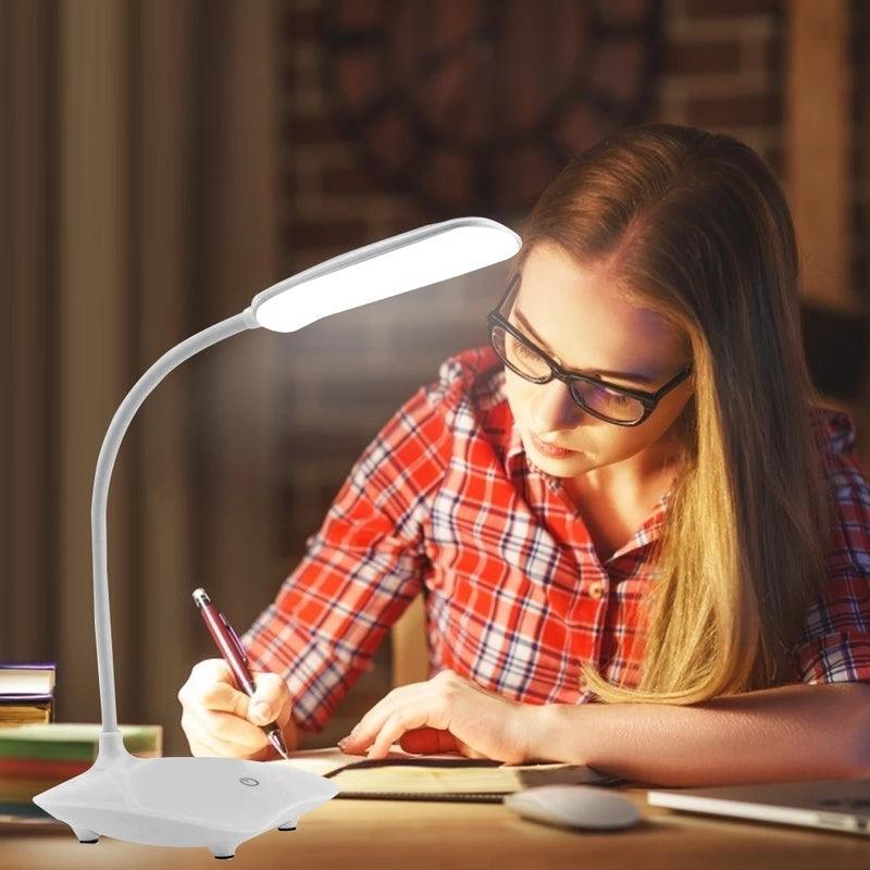 LED Three-Speed Touch Dimming Reading Lamp USB Charging Plug-in White Warm Eye Protection Student Table Light Study Night Light Decorative Table Lamp Cute Study Lamps for Bedroom Décor Stevvex