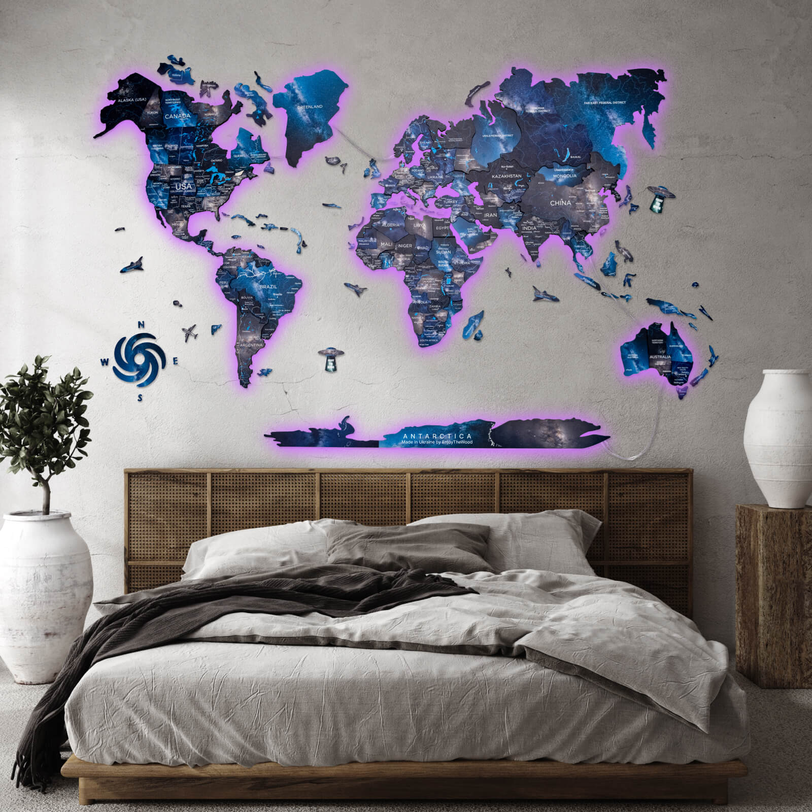 3D LED / LUMINOUS Wooden World Map 3.0 Space - SJB-DIAMOND ELITES