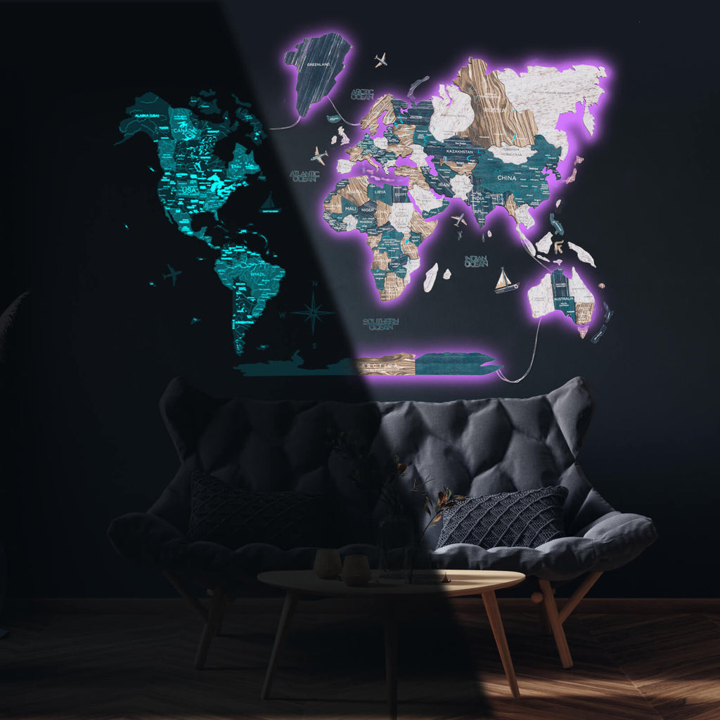 3D LED / LUMINOUS Wooden World Map 3.0 Mystery - SJB-DIAMOND ELITES